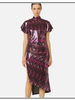 Misa Los Angeles Pink and Black Sequin Asymmetrical Dress